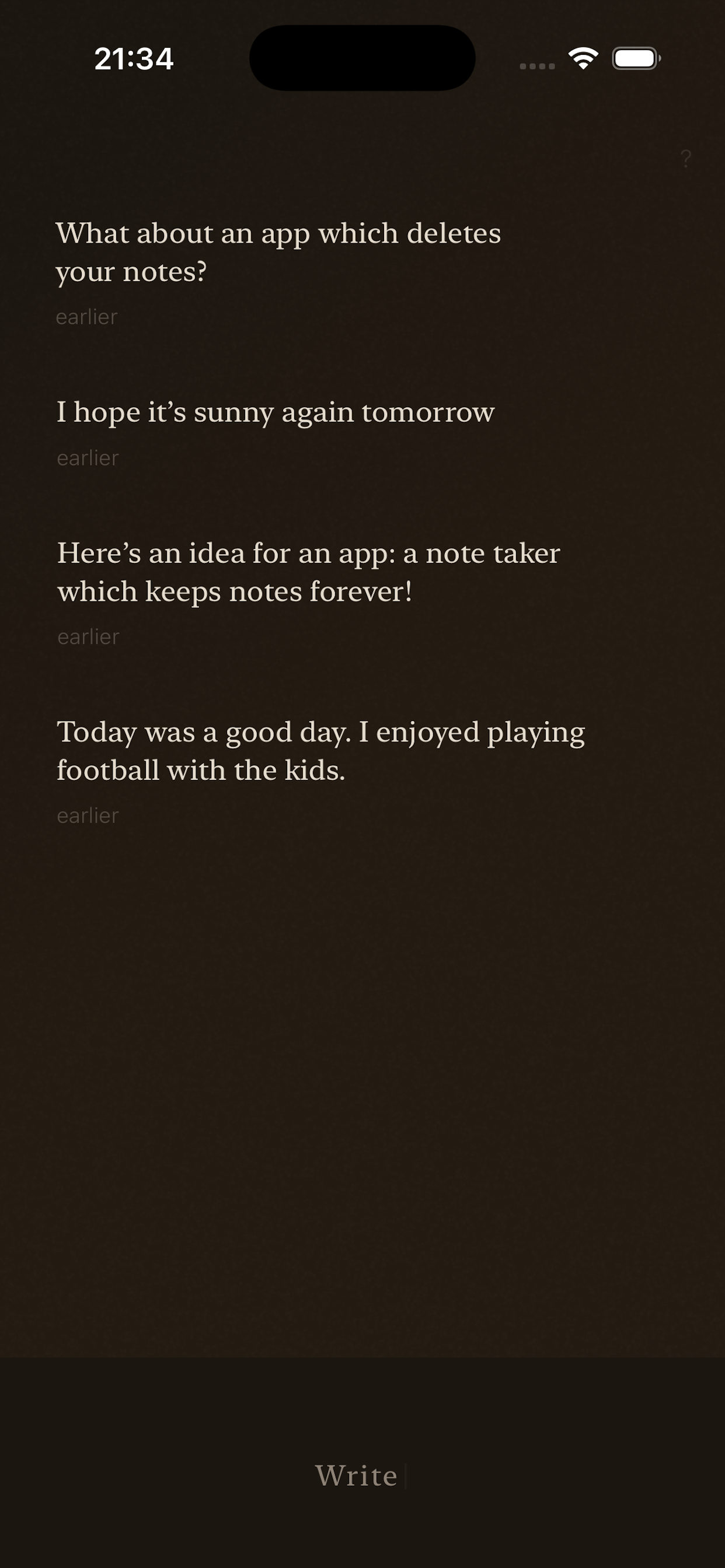 Drift notes list showing several short notes with timestamps